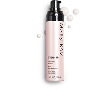 A tube of TimeWise Replenishing Serum plus C with accompanying product rubs.