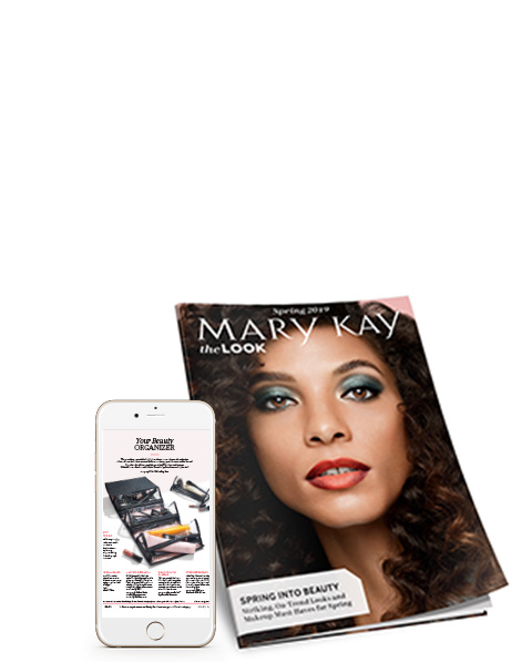 The latest issue of The Look from Mary Kay featured next to a smartphone displaying an article.