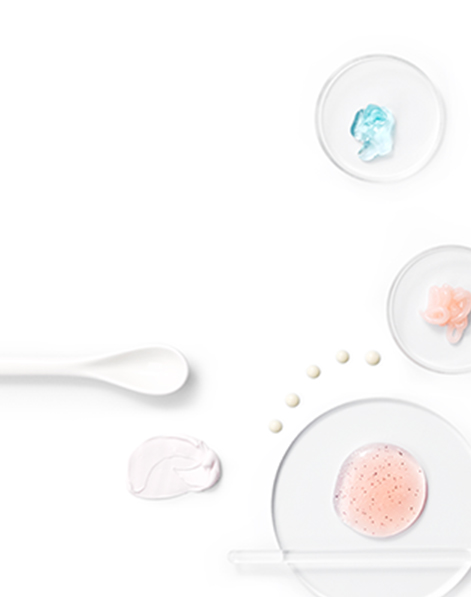 Gels and creams in scientific dishes to represent Mary Kay skin care.