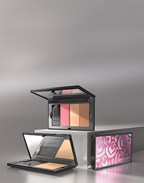 The NEW Mary Kay Perfect Palette is showcased with its interior mirror, rose print hood design and several products inside. 