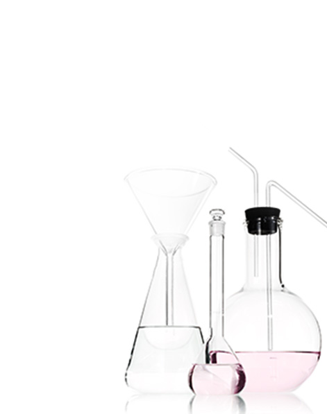 Scientific containers holding pink liquid representing Mary Kay research.
