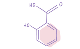 An illustration of a molecular structure that represents salicylic acid