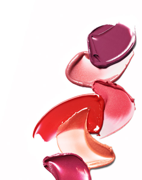 Rubs of various Mary Kay lip products to show finish and texture against a white background.