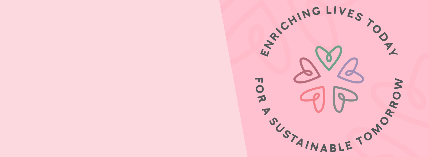 Circle of hearts with “Enriching Lives Today for a Sustainable Tomorrow.”