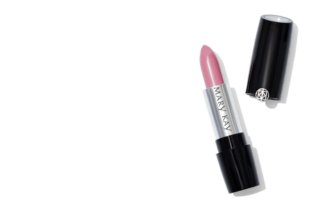 Mary Kay Gel Lipstick in Love Me Pink with cap removed on a plain white background